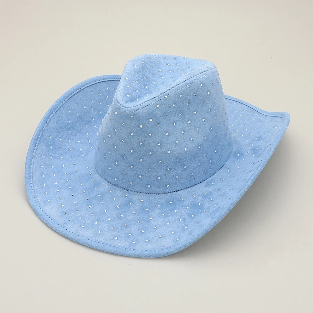 Black Rhinestone Embellished Suede Western Cowboy Fedora Hat